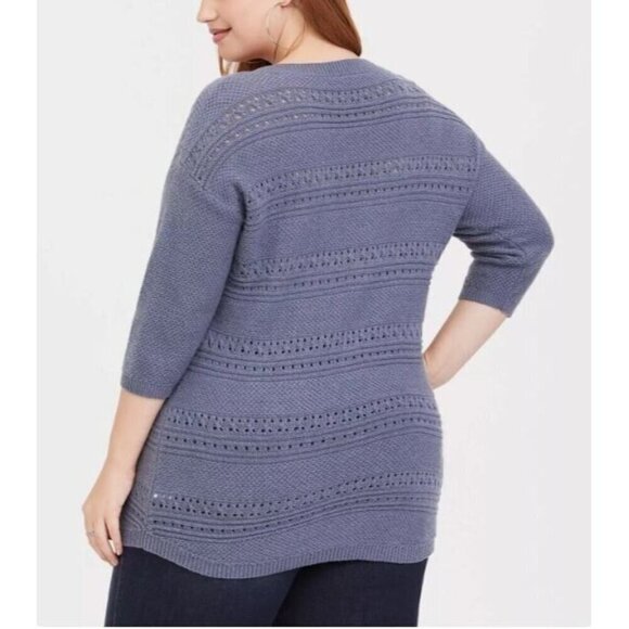 Torrid Sweater Womens 3X Blue Pointelle Pullover V Neck Tunic 3/4 Sleeve Flirty - Picture 5 of 9